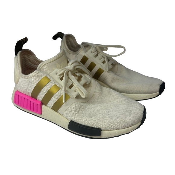 ADIDAS 8.5 NMD_R1 SHOES Boost 3-Stripes Metallic Gold Pink Cream Running Sneaker - Picture 1 of 10